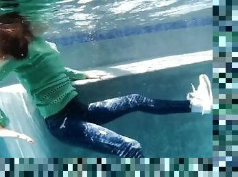 Urban Chic Zura Takes the Plunge: Jeans and Sweater Pool Adventure TEASER