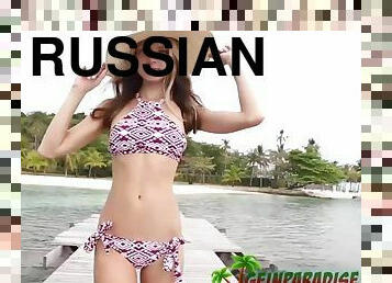 Stunning russian model gets banged like a slut on the beach rocks