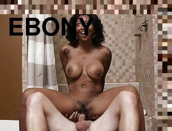 Ebony MILF Slut with big fake tits fucked by BWC in shower - September reign in interracial hardcore with cumshot