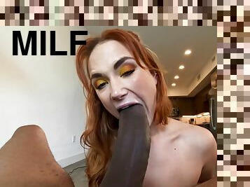 Redhead MILF worships monstrous black prick