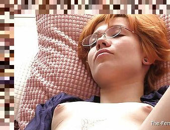 Redhead With Glasses Edges Her Furry Snatch To A Satisfying Pulsing Orgasm - Small melons