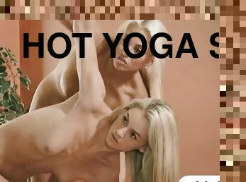 Hot yoga session with three lovely women in the nude