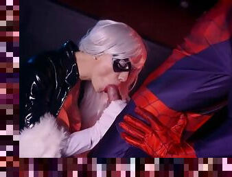 Black cat fucked by spidey from behind