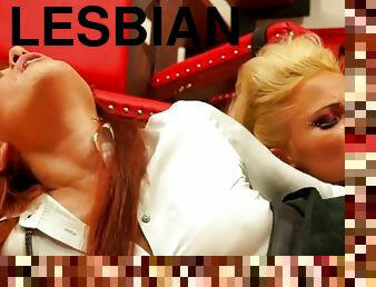 strapon, lesbian, rambut-merah, bukkake