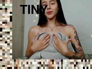 Effy plays with an ice cube on her tiny body and tits