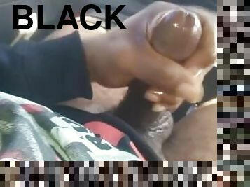 jerking off my big black dick in the car
