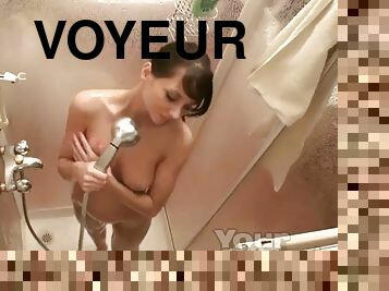 Hidden camera captures teen taking a shower