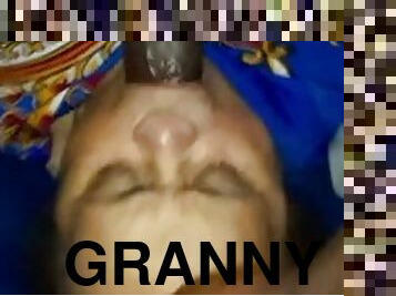 Giving Granny a dick before she swallows her dessert!