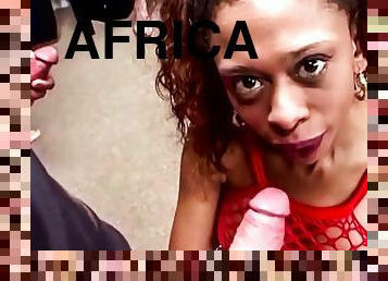 EXPLOITED AFRICAN IMMIGRANTS - Sudanese girl in German domination by gang bang anal and bukkake