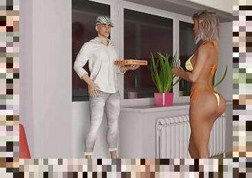 femme, milf, couple, mari, marié, cocu, pizza