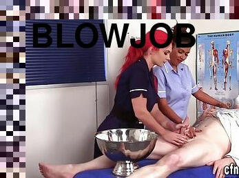 Uniformed nurses get jizz