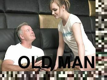 Her Young Pussy Gets Fucked By Old Man and Gets Cum On Tits