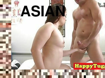 Asian masseuse wanks client on secret spycam