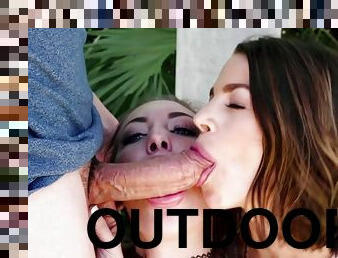 Wild outdoor cock sharing for Jessie Wylde and Evelin Stone