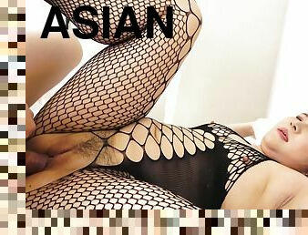 asia, mainan, jepang, gemuk, permainan-jari, stocking-stockings, sudut-pandang, berambut-cokelat, payudara-kecil