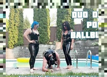 Duo Domme Poolside Ballbusting - Lady Bellatrix and Ms Sinstress give the pool boy a lesson