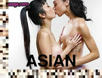 Massaging Asian Asian girl got her pussy eaten on the massage table