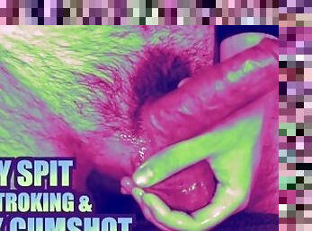 (ASMR) Sloppy Spit Cock Stroking With Dirty Whispering & Huge Cumshot -Male Solo, Sloppy Jerking Off