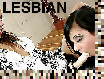 Goth girl fucked by lesbian strapon cock