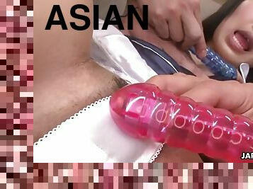 asiatisk, behåret, orgasme, tissende, sprøjte, legetøj, japans, fingering, trusser