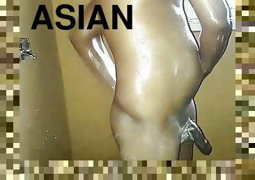asiatisk, badning, far, onani, gammel, anal, pikslikkeri, udløsning, kæmpestor-pik, bøsse