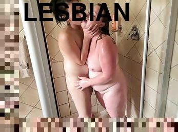 רחצה, ציצי-גדול, לסבית-lesbian, לעשות-עם-האצבע, מקלחת, שחרחורת