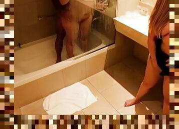 Guy fucking a fat milf in the shower