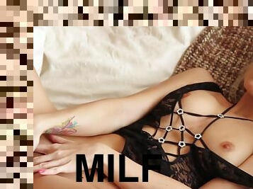 milf, leke, blond, alene, tattoo