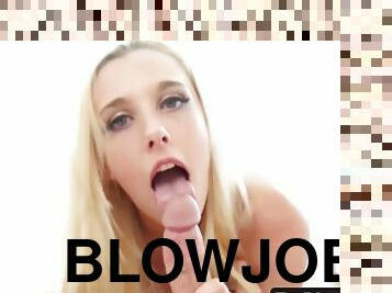 Blonde babe gives best blowjob ever!