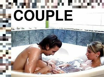 Intense sex in a bathtub with a teen couple