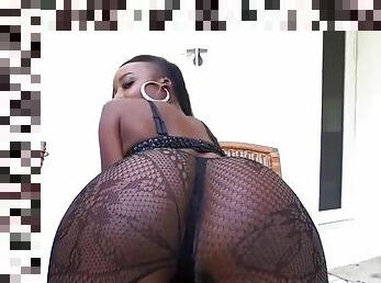 Black round ass babe doggystyled on couch