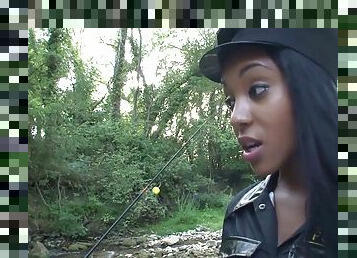 Ebony chick loves getting rammed deep in the woods