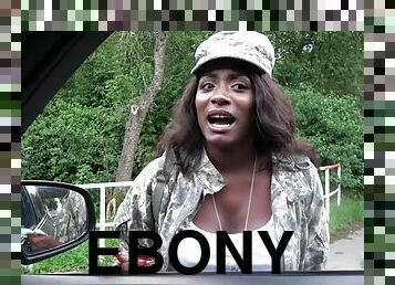 Foreign ebony army babe needs a ride but is hesitant