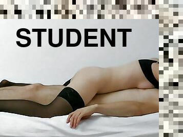 Students have passionate sex in the college dorm room