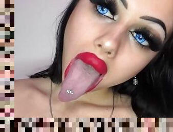 long tongue bimbo with big red lips