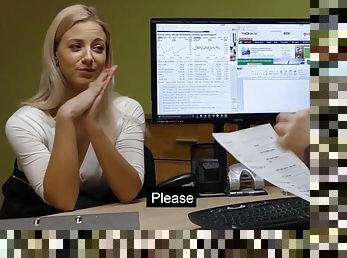 LOAN4K. Blonde gets fucked by horny creditor right on his desk