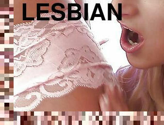 Pretty blonde lesbians have huge fun with their double dildo and both cum extremely hot