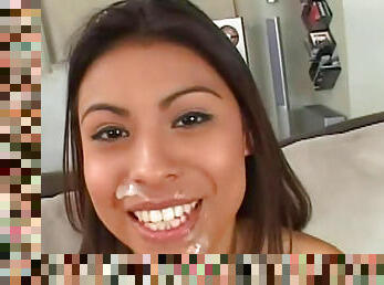Horny Latina babe enjoys facial cumload