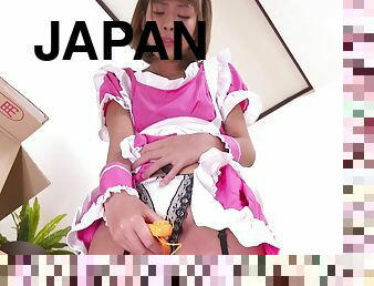 asiático, sirvienta, masturbación, coño-pussy, adolescente, juguete, japonés, con-los-dedos, medias, lencería