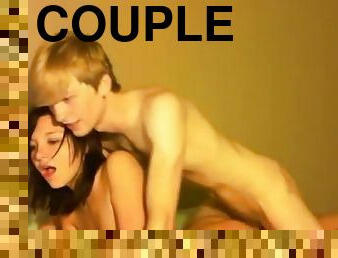 Cute teen couple enjoy passionate sex in front of camera