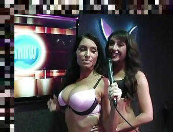 Babes in bras and panties play game on radio show