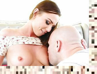 Bald bull fucks his wifes beautiful and slender friend Aidra Fox