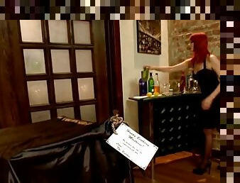 Hot redhead mistress has fun with her slave