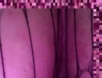 Tight creamy pussy in fishnets you can hear !!