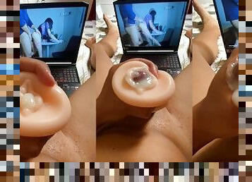 Horny guy watches hardcore porn wearing tight pussy has a very powerful orgasm - FINAL