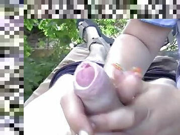 Handjob in the woods