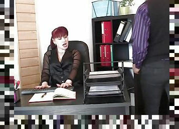 Cocksucking office redhead cougar riding big dick