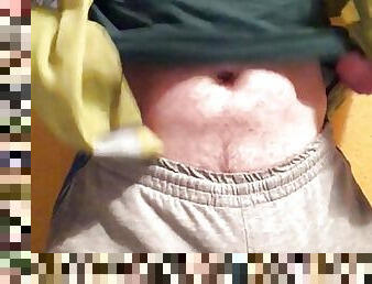 Scally builder shows big bulge, ginger pubes &amp; hard uncut dick
