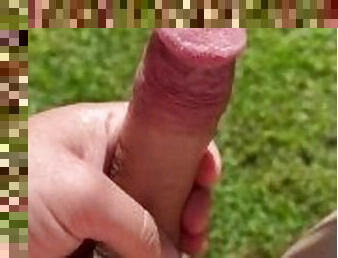 Horny edging uncut cock in the sun