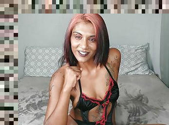 Tattooed desi babe in a sexy lingerie outfit giving JOI and CEI